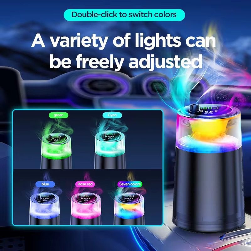 Smart car air freshener with RGB light and fog effect